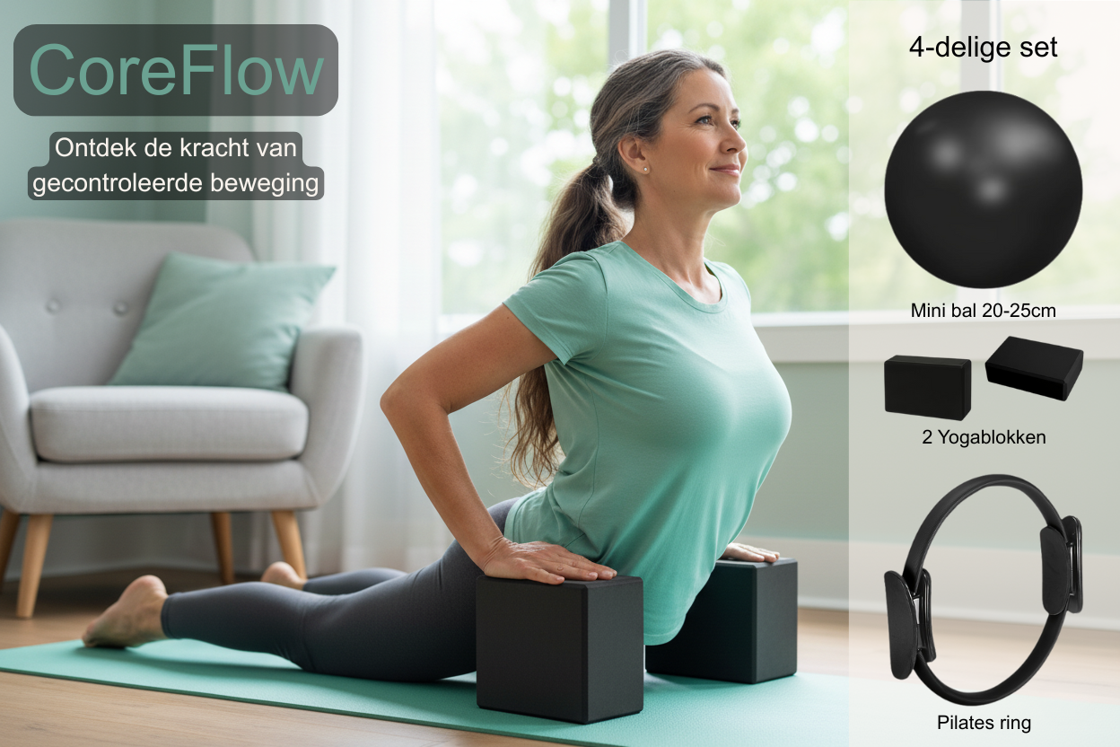 CoreFlow Pilates Set – 4-delige Thuis Trainingsset voor Kracht, Balans & Flexibiliteit